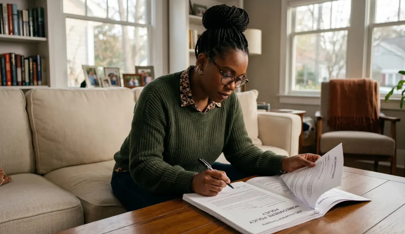 Homeowner reviewing insurance documents at home